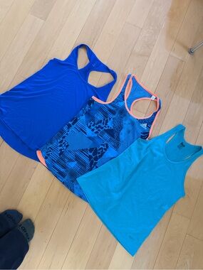 Nike & Adidas set of 3  Blue & teal Athletic Tank Tops - Racerback Workout Tanks
